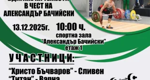 Десетият турнир по вдигане на тежести в чест на Александър Бачийски ще се проведе тази събота